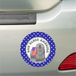 Patriotic American Flag USA Puli Dog (gray) Cute Car Magnet