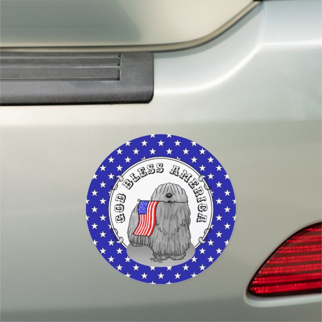 Patriotic American Flag USA Puli Dog (gray) Cute Car Magnet (In Situ)