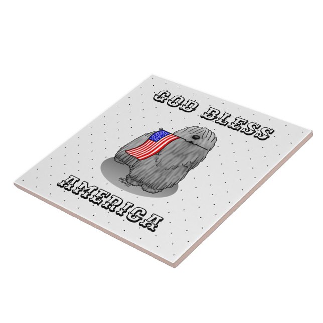 Patriotic American Flag USA Puli Dog (gray) Cute Ceramic Tile (Side)