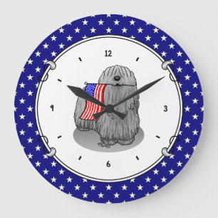 Patriotic American Flag USA Puli Dog (gray) Cute Large Clock