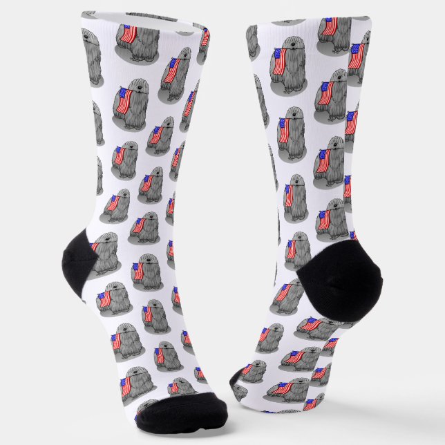 Patriotic American Flag USA Puli Dog (gray) Cute Socks (Angled)