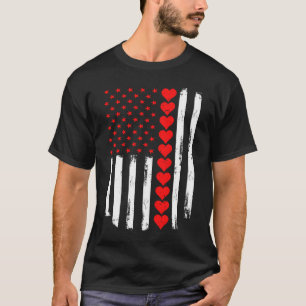 Patriotic American Flag USA Valentines Day Hearts  T-Shirt