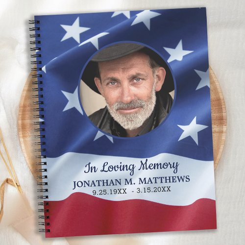 Patriotic American Flag Veteran Funeral Guestbook Notebook