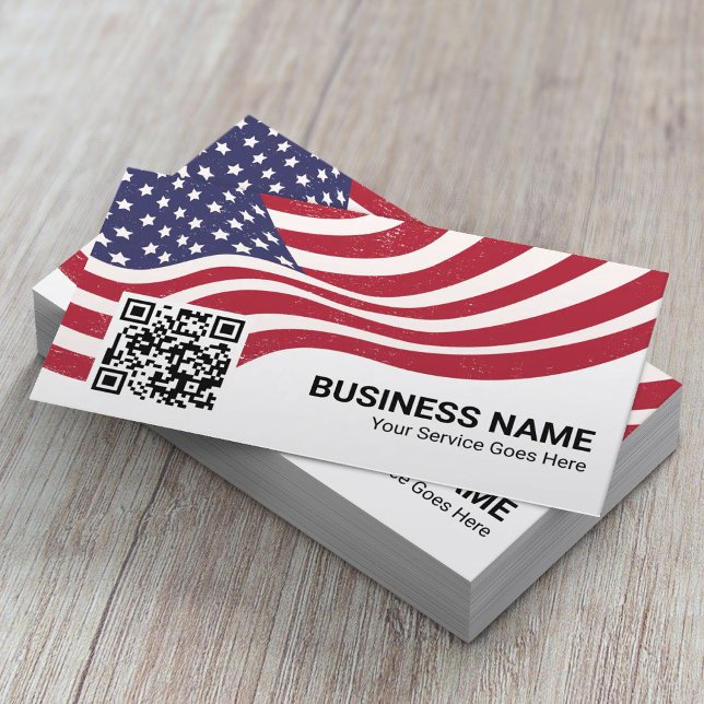 Patriotic American Flag Veteran Service QR Code Business Card (Creator Uploaded)