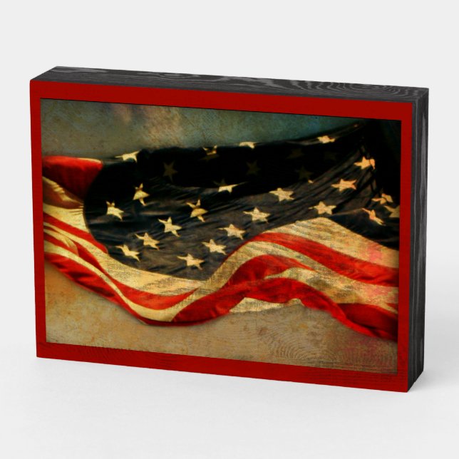 Patriotic American Flag Wall Art - Wooden Box Sign (Angled Horizontal)