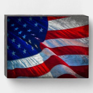 Patriotic American Flag Wall Art - Wooden Box Sign