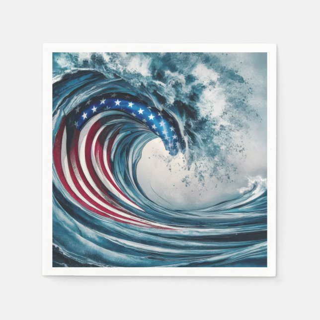 Patriotic American Flag Wave Napkins (Front)