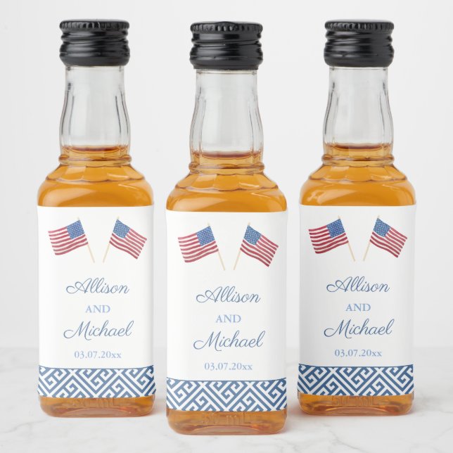 Patriotic American Flag Wedding Favor Liquor Bottle Label (Bottles)