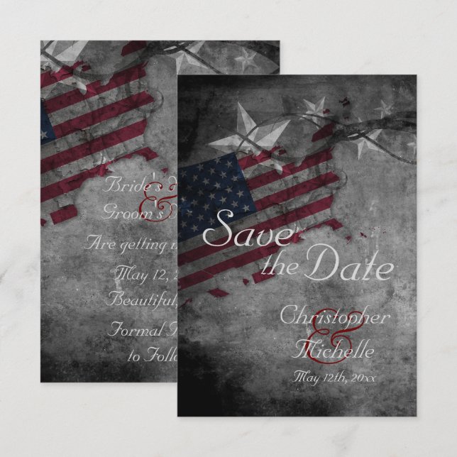 Patriotic American Flag Wedding Save the Date Invitation (Front/Back)
