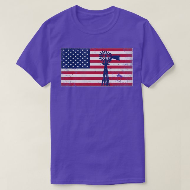 Patriotic American Flag Windmill USA 4th of July T-Shirt (Design Front)