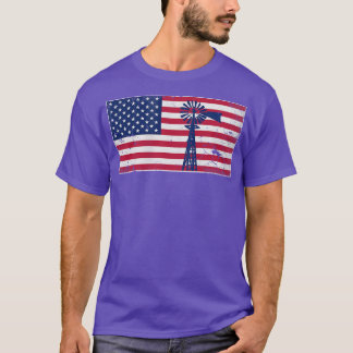 Patriotic American Flag Windmill USA 4th of July T-Shirt