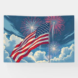 Patriotic American Flag with Fireworks – 4th July Banner