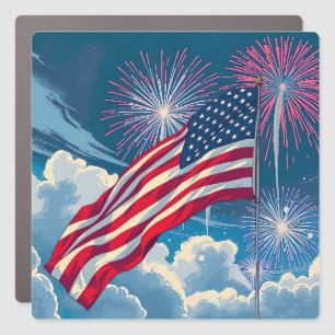 Patriotic American Flag with Fireworks – 4th July Car Magnet