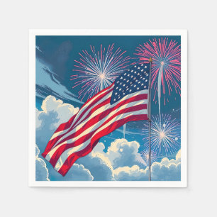 Patriotic American Flag with Fireworks – 4th July Napkins