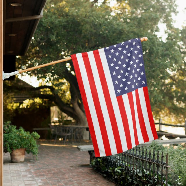 Patriotic American Flag with pole and mount (In SItu)