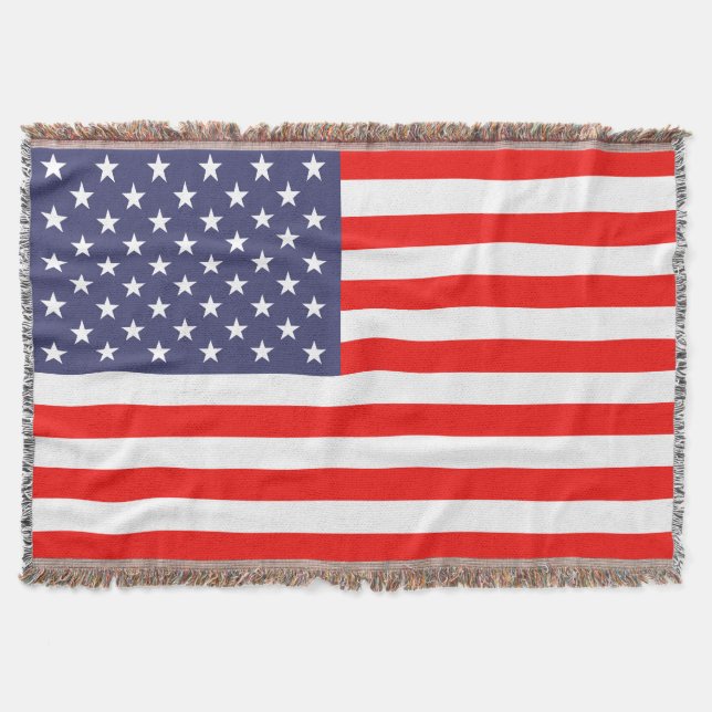 Patriotic American flag woven throw blanket (Front)