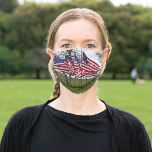 Patriotic American Flags Adult Cloth Face Mask (Outside)