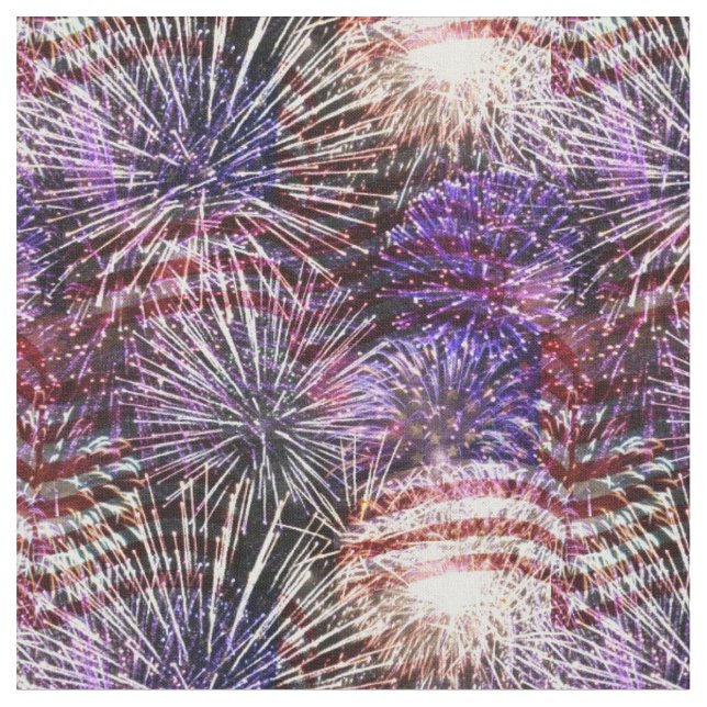 Patriotic American Flags and Fireworks July 4 Fabric (Close Up)