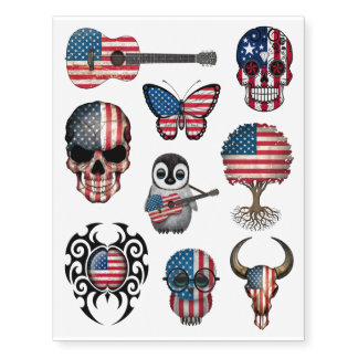 Patriotic American Flags Collection Temporary Tattoos