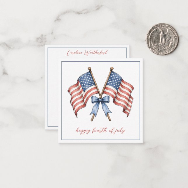 Patriotic American Flags Fourth of July Note Card (Front/Back In Situ)