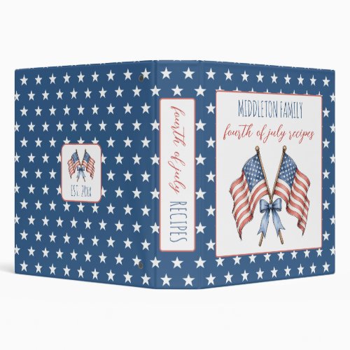 Patriotic American Flags Fourth of July Recipe 3 Ring Binder