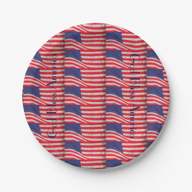 Patriotic, American Flags, God Bless America Paper Plates (Front)