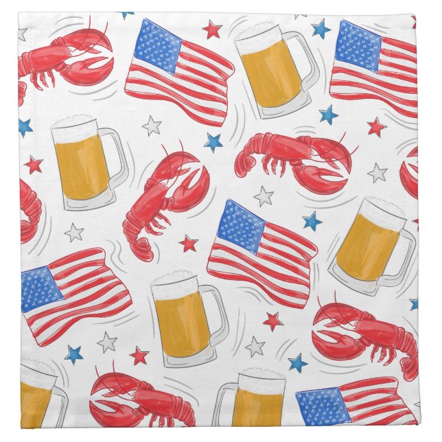 Patriotic American Flags Lobsters Beers Stars Cloth Napkin (Front)