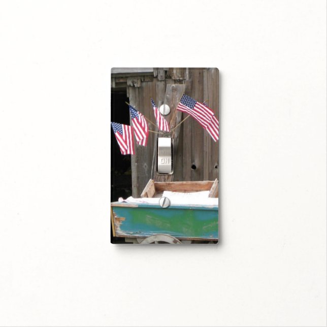 Patriotic American Flags - Old Barn Light Switch (In Situ)