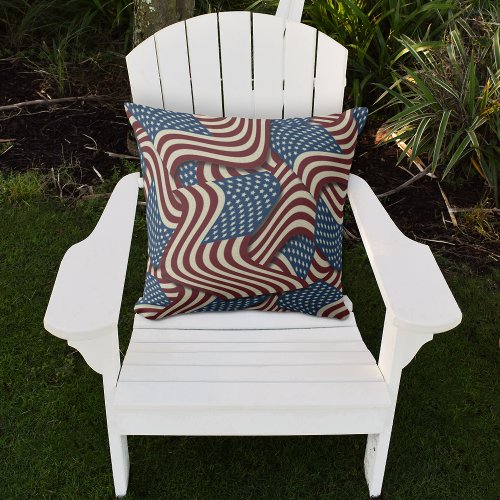 Patriotic American Flags Pattern Outdoor Pillow