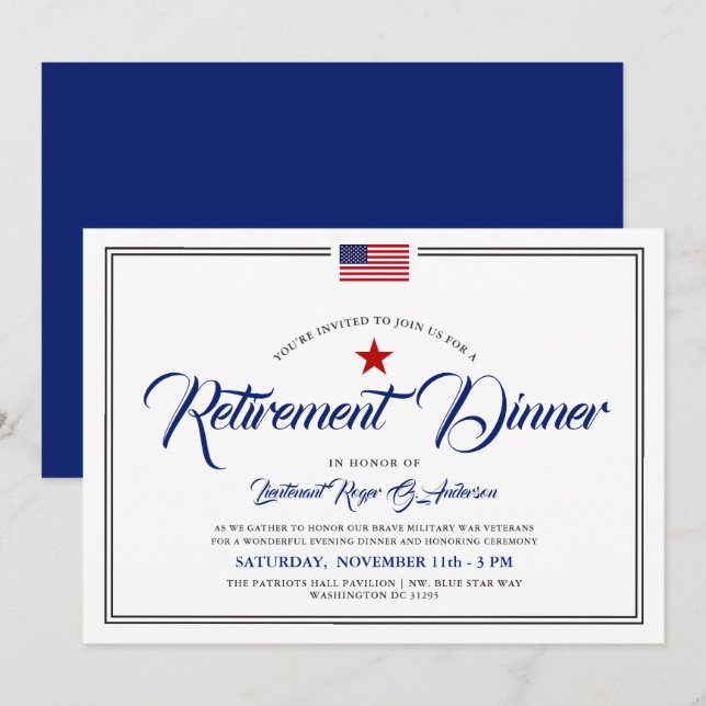 Patriotic American FlagThemed | Retirement Dinner  Invitation (Front/Back)
