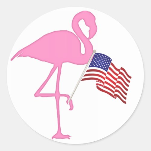 Patriotic American Flamingo with Flag Classic Round Sticker