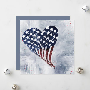 Patriotic American Floating Heart Art Holiday Card