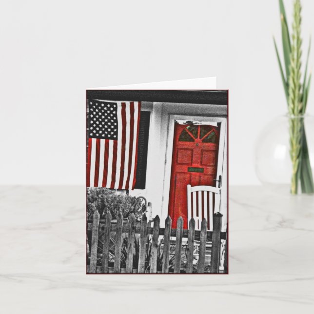 Patriotic American Front Porch Note Card (Front)