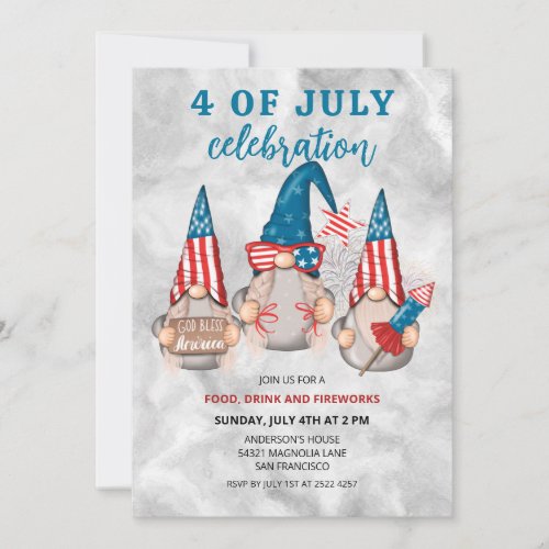 Patriotic American Gnomes 4th Of July Invitations