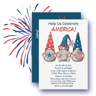 Patriotic American Gnomes Independence Day Party Invitation