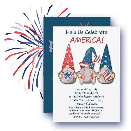 Patriotic American Gnomes Independence Day Party Invitation