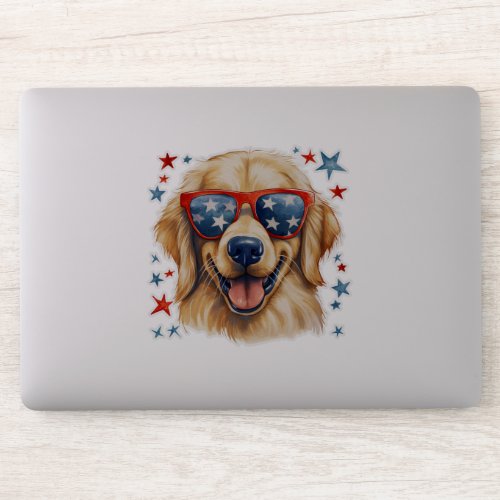 Patriotic American Golden Retriever Dog Contour Sticker