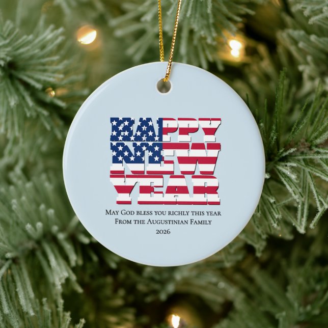 Patriotic American HAPPY NEW YEAR 2026 Ceramic Ornament (Tree)