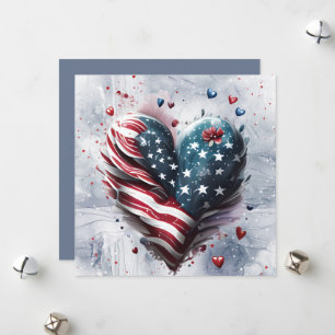 Patriotic American Heart Art Holiday Card