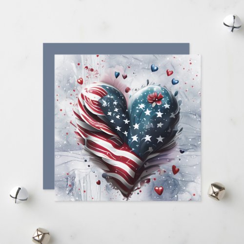Patriotic American Heart Art  Holiday Card