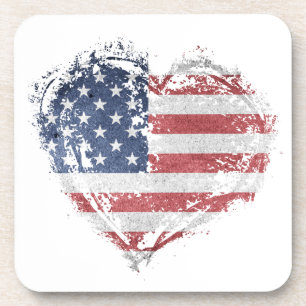 Patriotic American Heart in Grunge Beverage Coaster