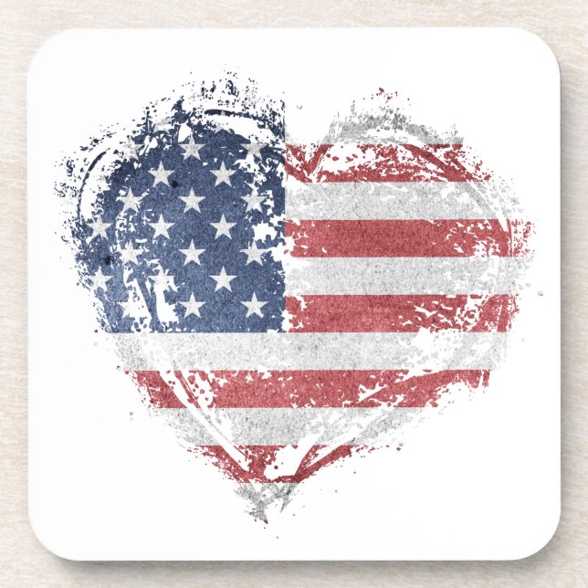 Patriotic American Heart in Grunge Beverage Coaster (Front)