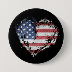 Patriotic American Heart in Grunge Button