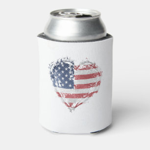 Patriotic American Heart in Grunge Can Cooler