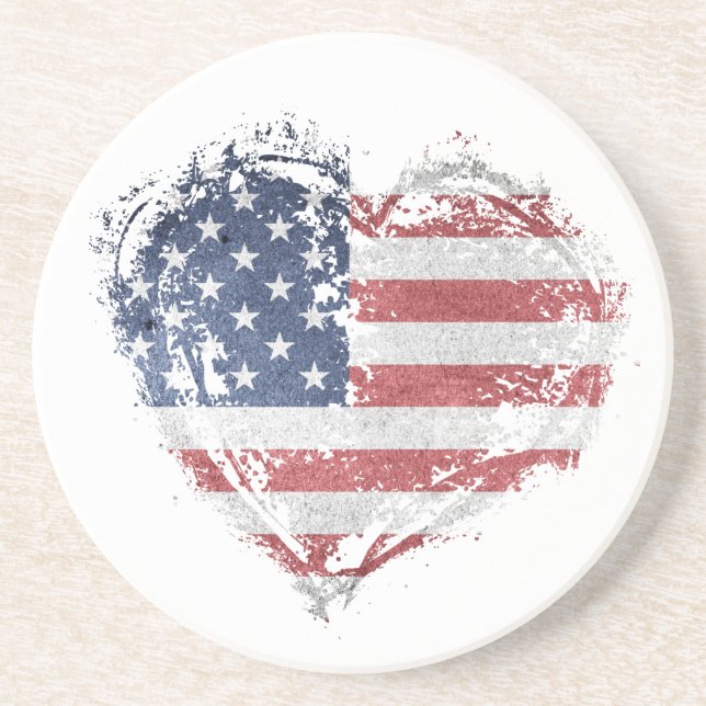 Patriotic American Heart in Grunge Coaster (Front)