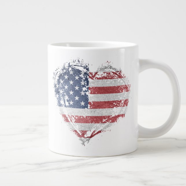Patriotic American Heart in Grunge Giant Coffee Mug (Right)