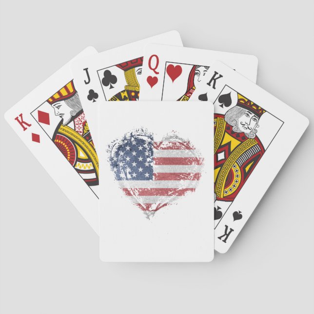 Patriotic American Heart in Grunge Poker Cards (Back)