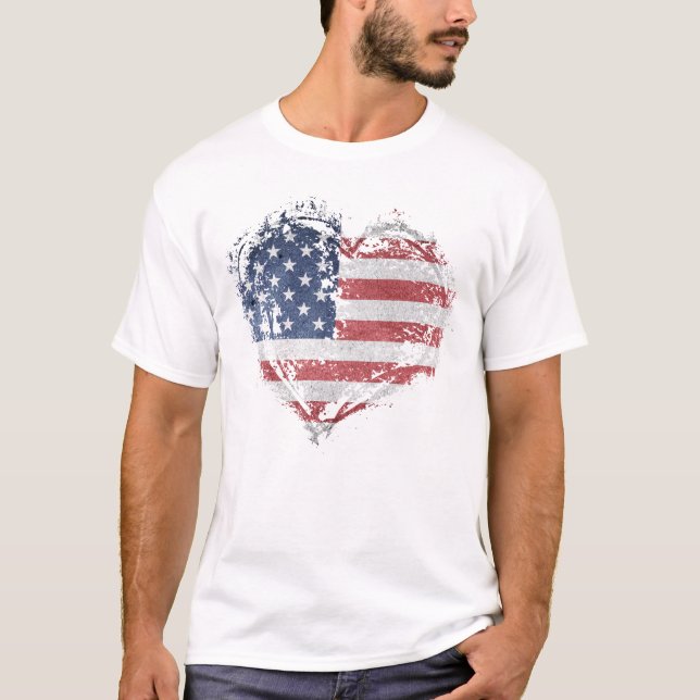 Patriotic American Heart in Grunge T-Shirt (Front)