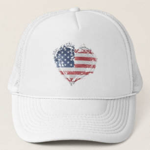 Patriotic American Heart in Grunge Trucker Hat