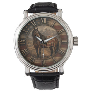 Patriotic American Horse USA Flag Western Ranch Watch